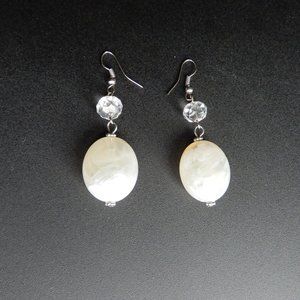Large oval white stone vintage earrings